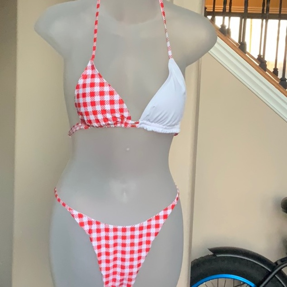 Ibiza Vibe Red and white gingham checkered bikini NEW